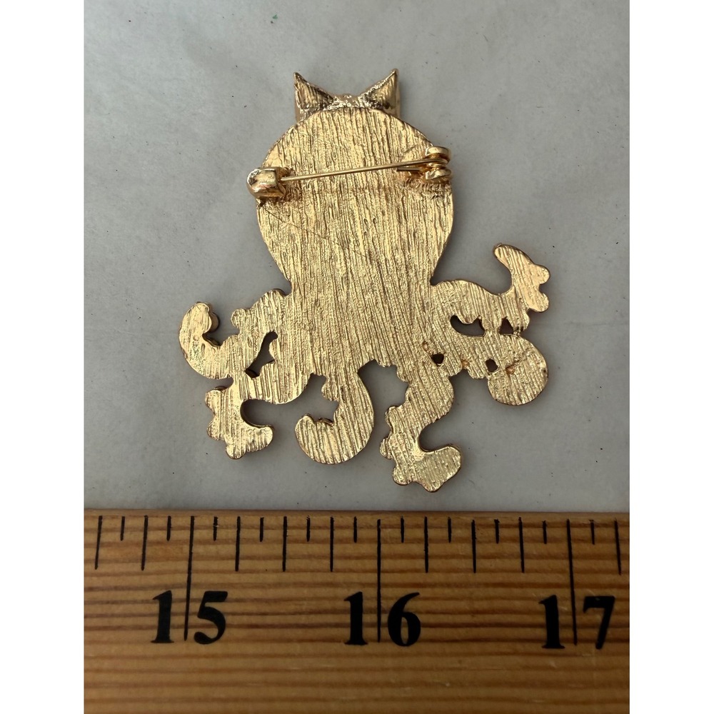 Red Glitter Octopus Brooch Multi Color Rhinestone Gold Tone Nautical Pin - Picture 3 of 7